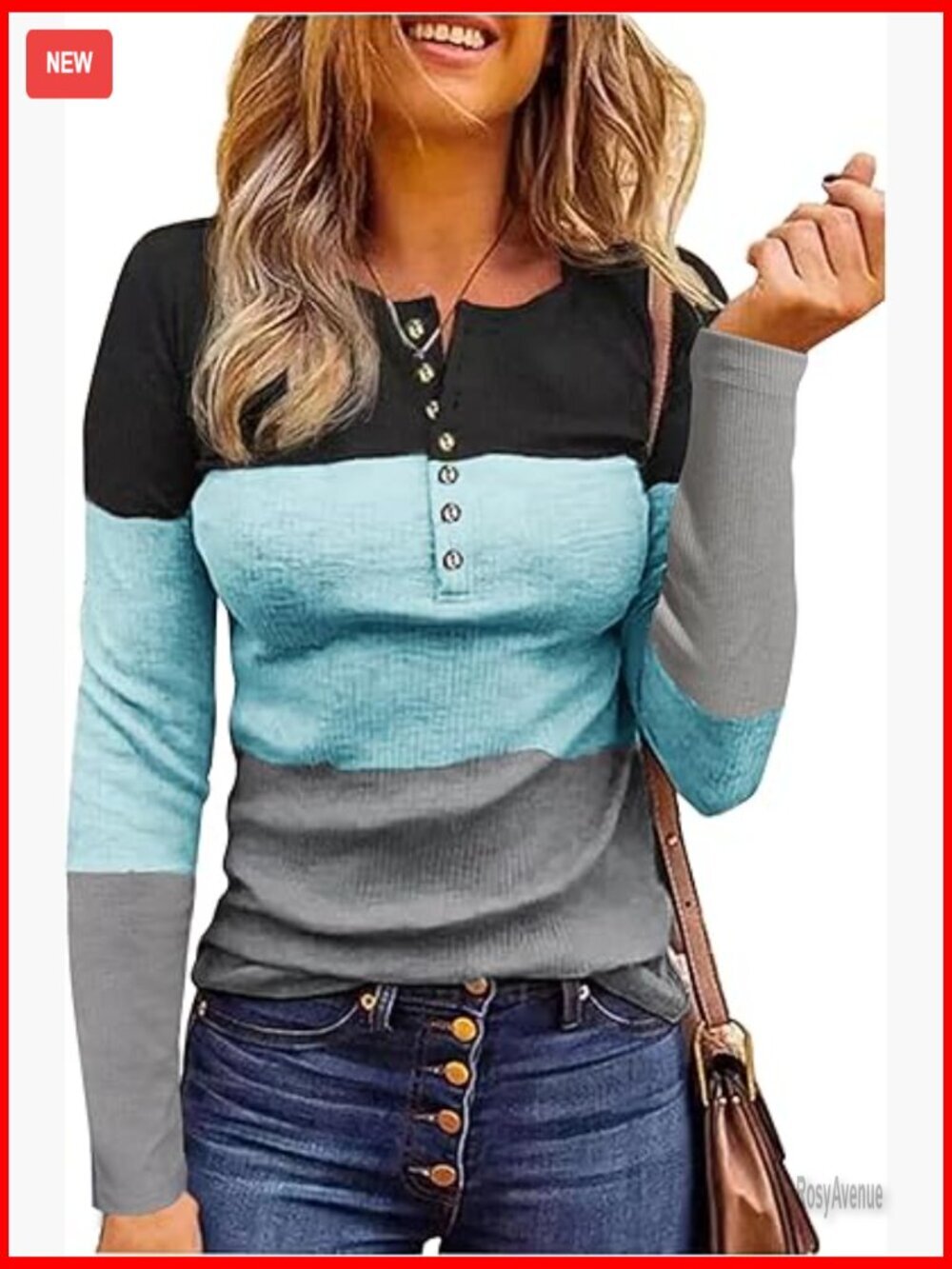 Long Sleeve Henley Tunic Top Ribbed Knit Slim Fit Button Down Blouse